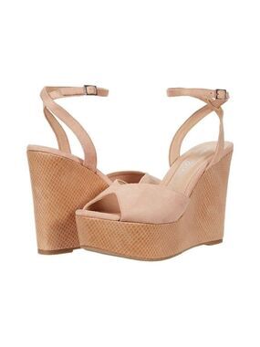 CHINESE Laundry "Ellia" Wedge Suede Blush Sandals Womens New